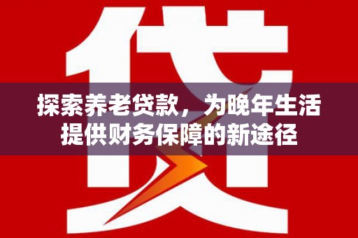 平顶山探索养老贷款，为晚年生活提供财务保障的新途径